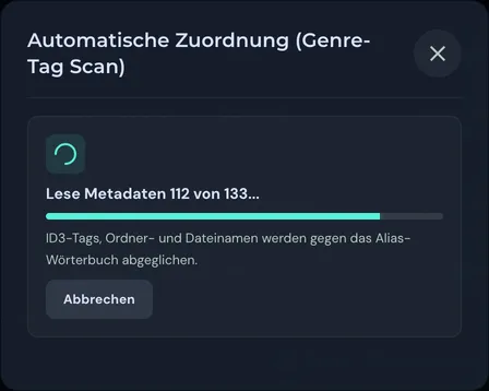Fortschrittsanzeige: Lese Metadaten 112 von 133
