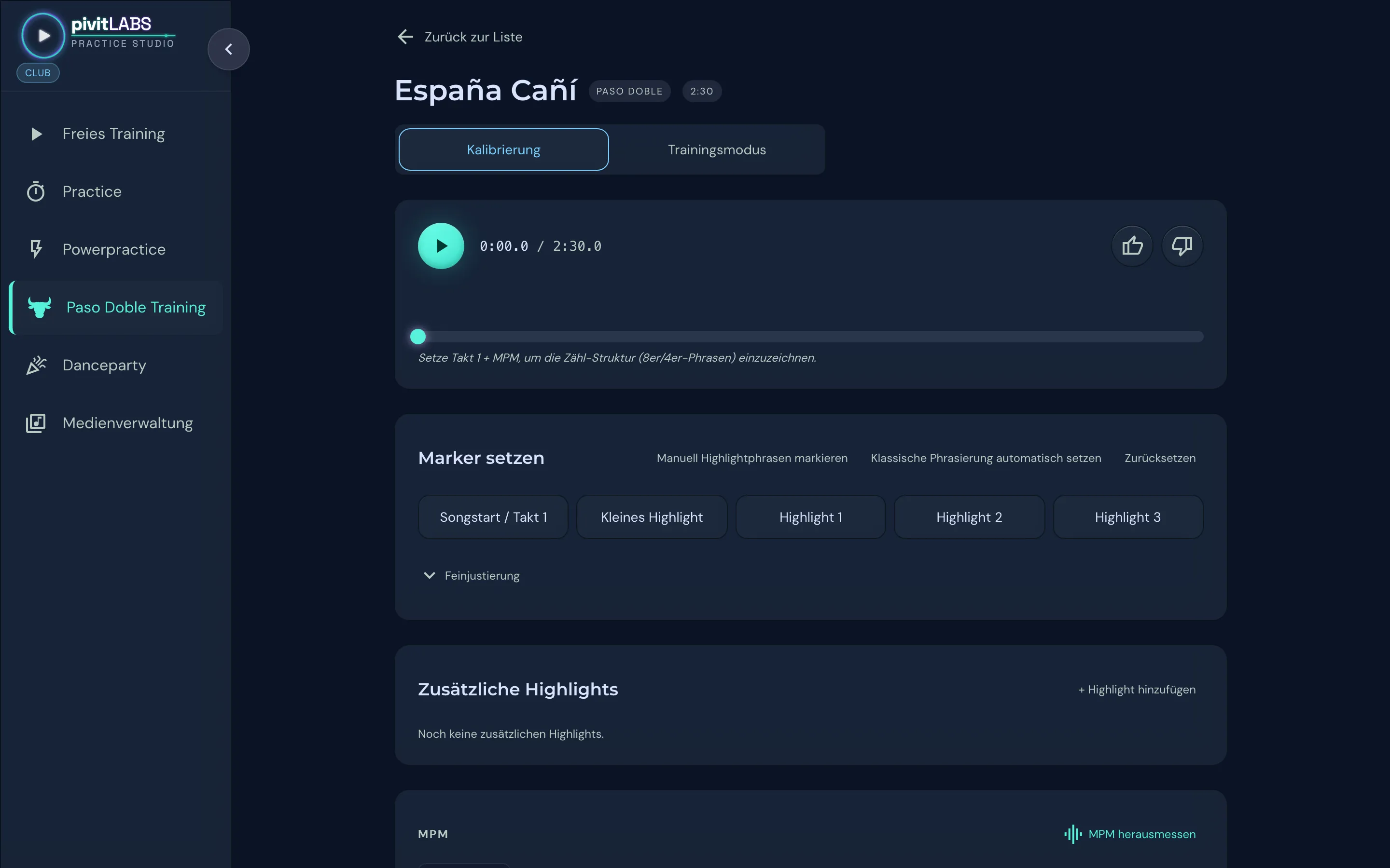 Kalibrierung von España Cañí, noch ohne Marker