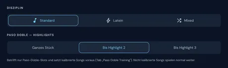 Practice-Einstellung Paso Doble Highlights mit der Auswahl Bis Highlight 2